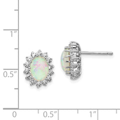 Sterling Silver Opal & CZ Halo Earrings with Rhodium Plating Gift Ready