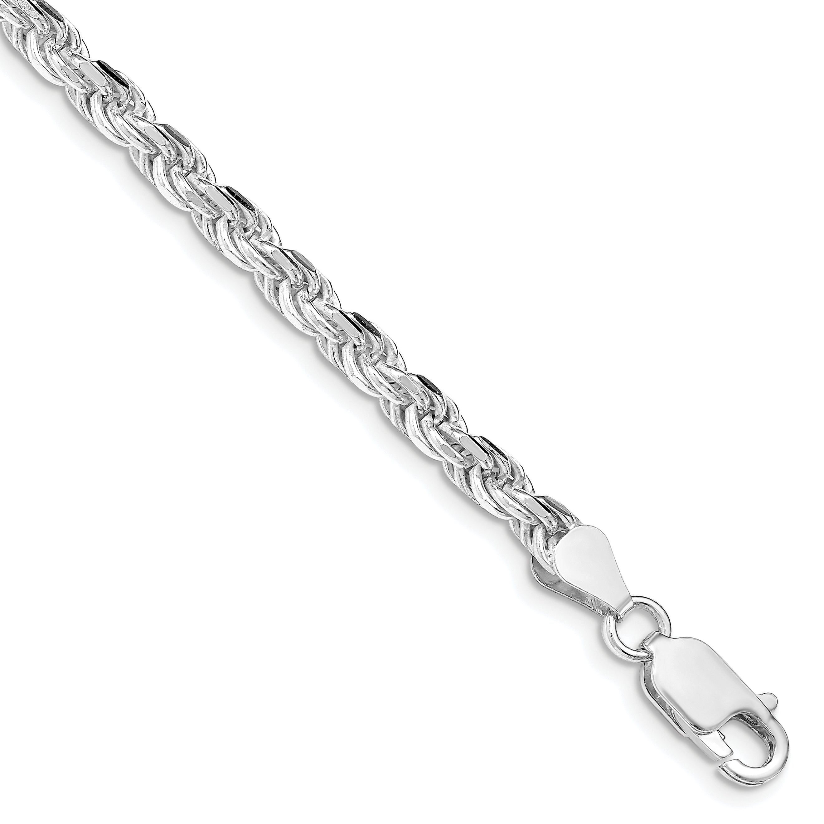 Sterling Silver Rhodium-plated 4.25mm Diamond-cut Rope Chain Main image