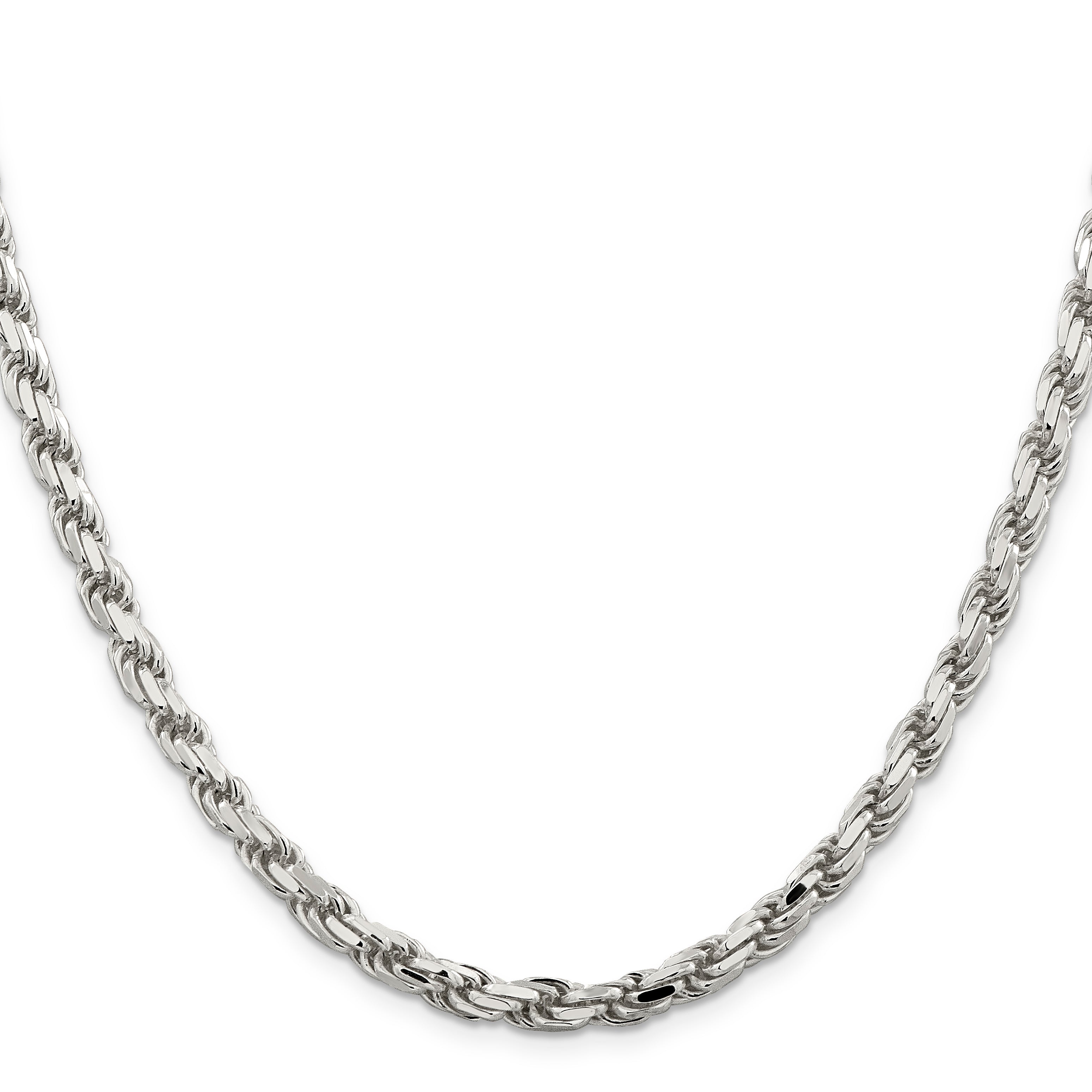 Sterling Silver 925 Unisex Polished Diamond-Cut Rope Chain Necklace 20 - 20