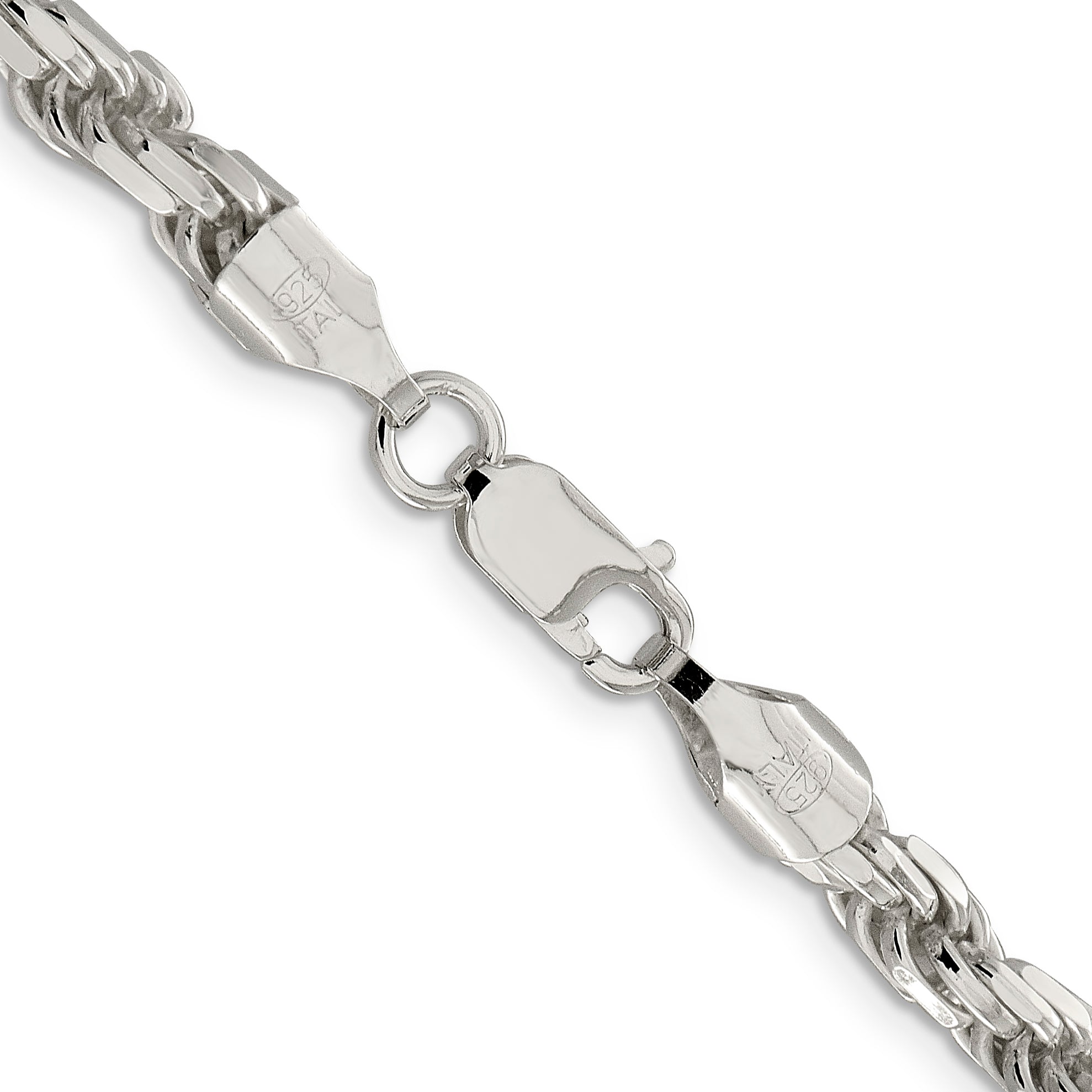 Sterling Silver 925 Unisex Polished Diamond-Cut Rope Chain Necklace 20 - 20