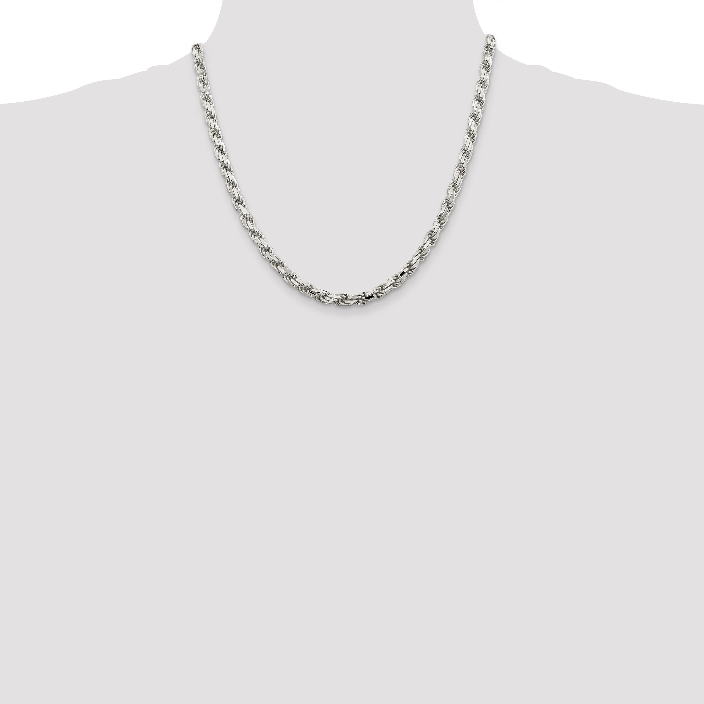 Sterling Silver 925 Unisex Polished Diamond-Cut Rope Chain Necklace 20 - 20