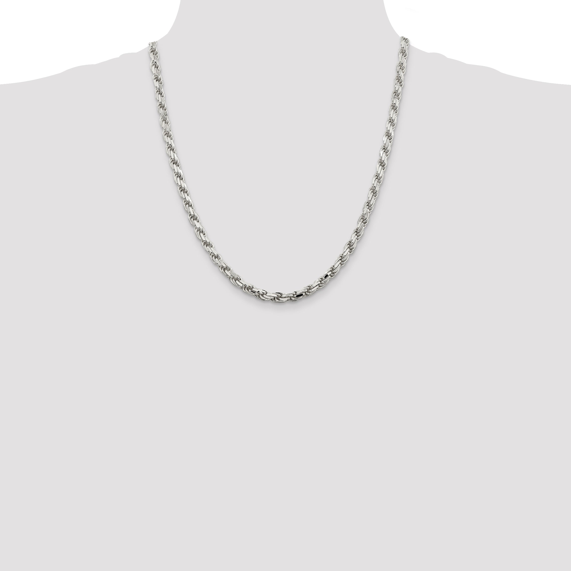 Sterling Silver 925 Unisex Polished Diamond-Cut Rope Chain Necklace 20 - 20