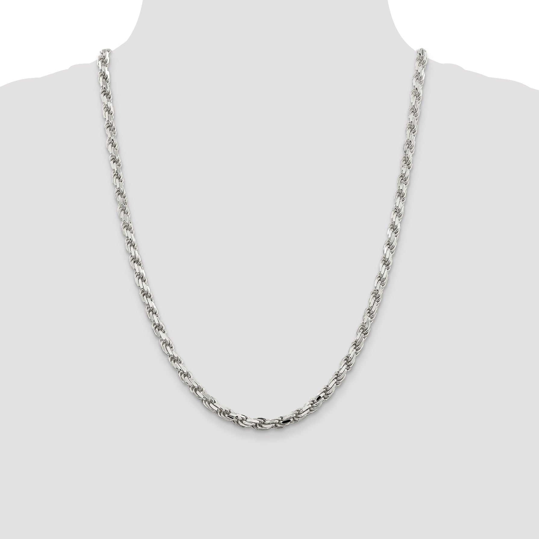 Sterling Silver 925 Unisex Polished Diamond-Cut Rope Chain Necklace 20 - 20