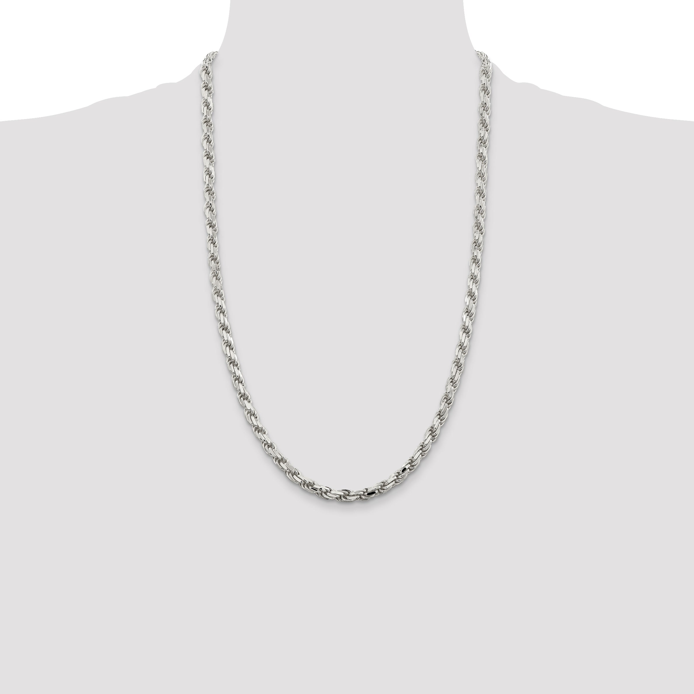 Sterling Silver 925 Unisex Polished Diamond-Cut Rope Chain Necklace 20 - 20
