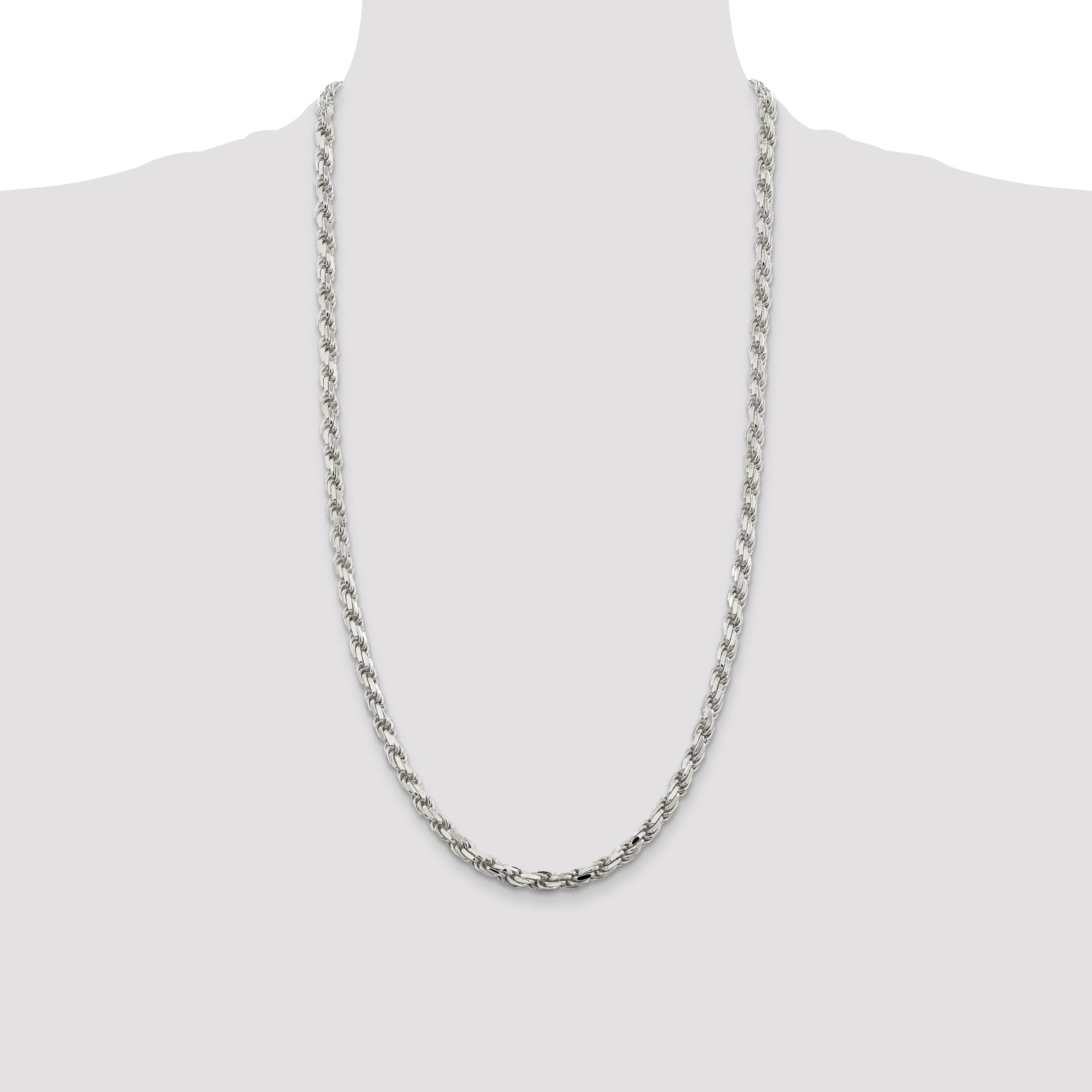 Sterling Silver 925 Unisex Polished Diamond-Cut Rope Chain Necklace 20 - 20