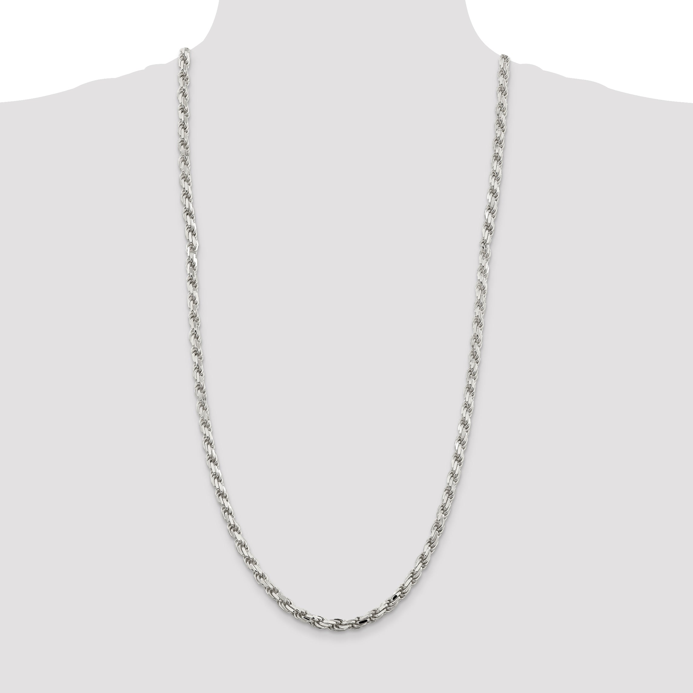 Sterling Silver 925 Unisex Polished Diamond-Cut Rope Chain Necklace 20 - 20