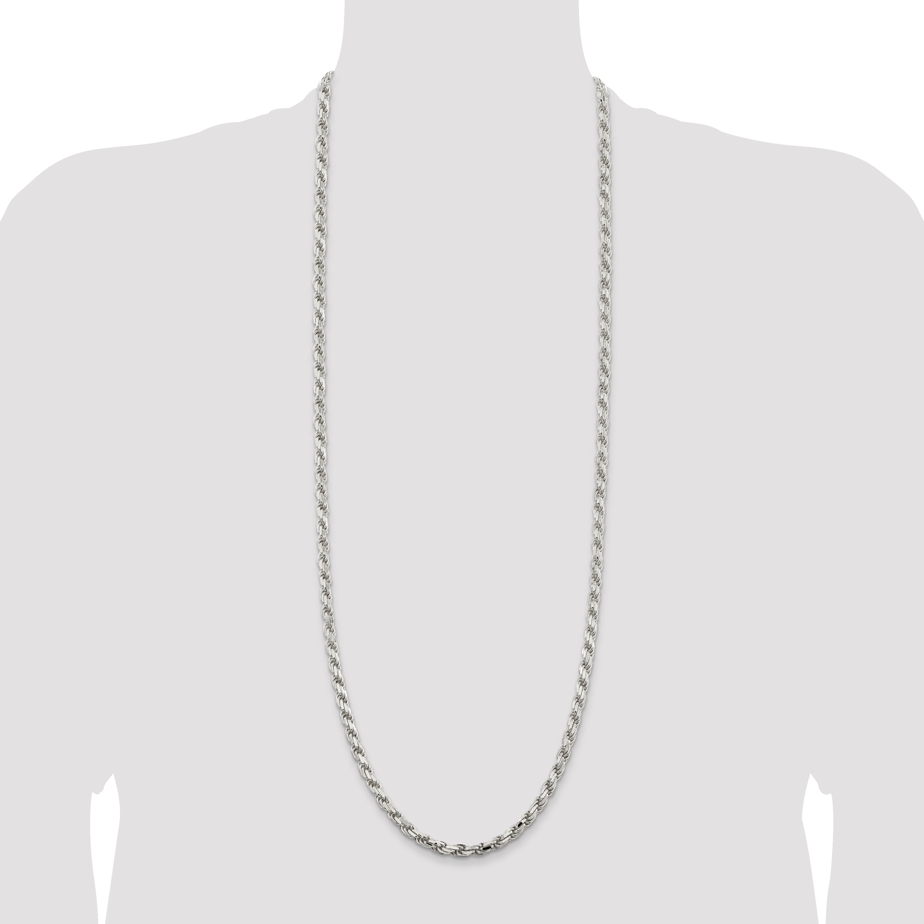 Sterling Silver 925 Unisex Polished Diamond-Cut Rope Chain Necklace 20 - 20