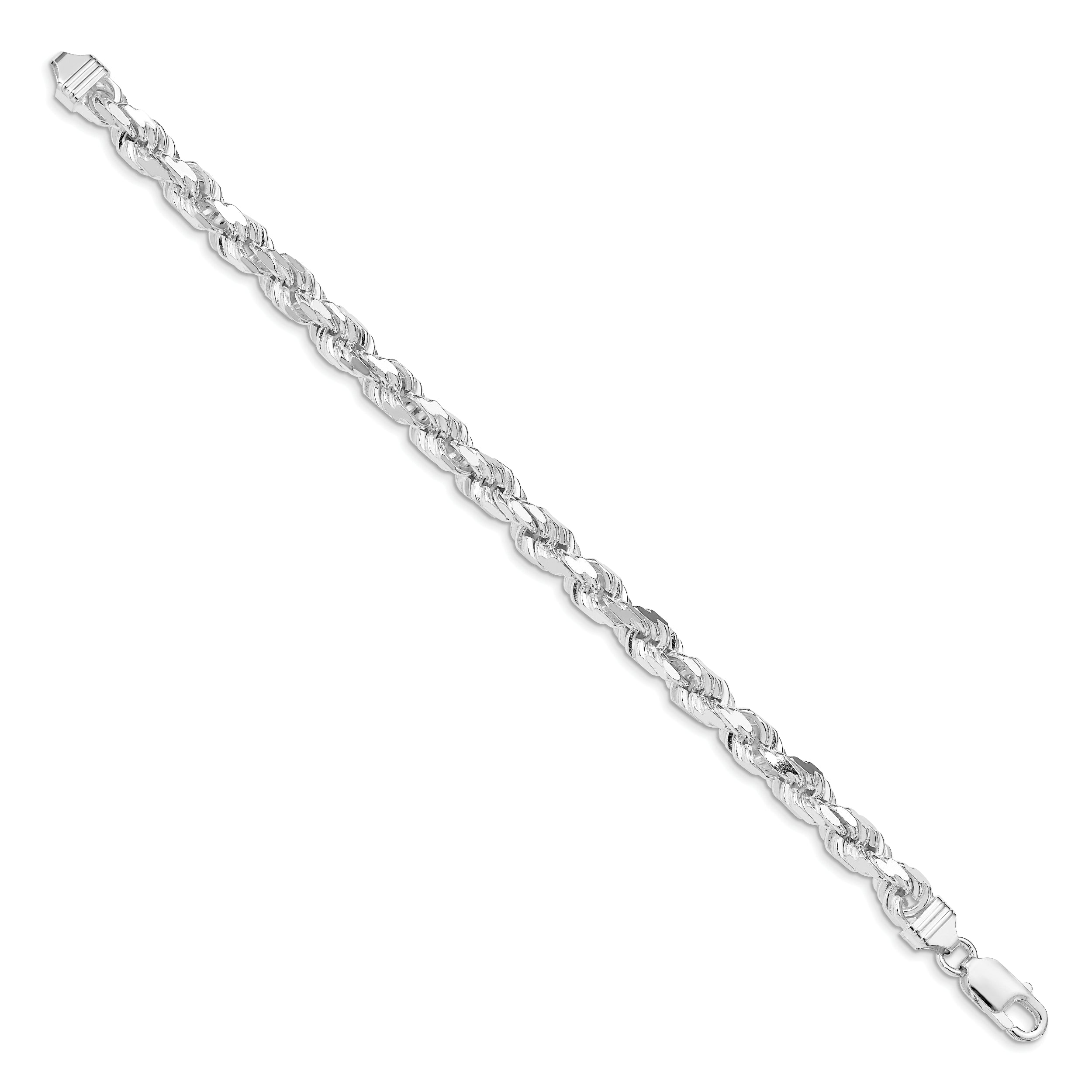 Sterling Silver Rhodium-plated 7mm Diamond-cut Rope Chain