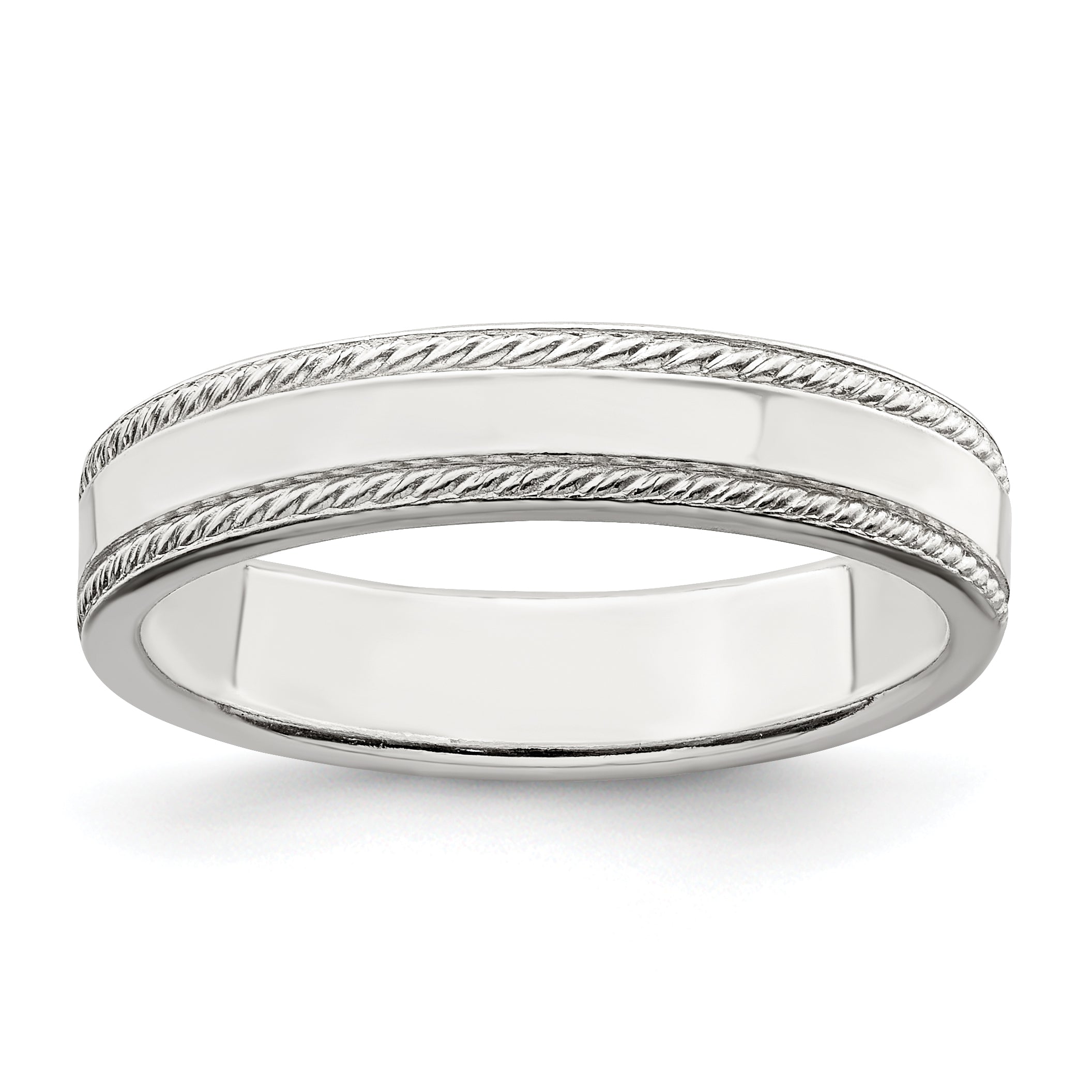 Sterling Silver 4mm Flat with Rope Edge Size 12 Band Main image