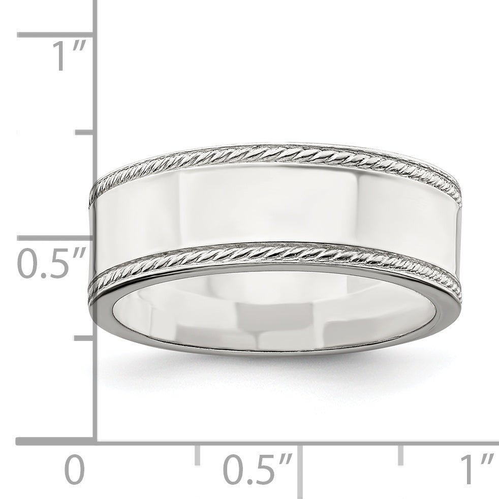 Rope-Edge Wedding Band in Sterling Silver, 7mm