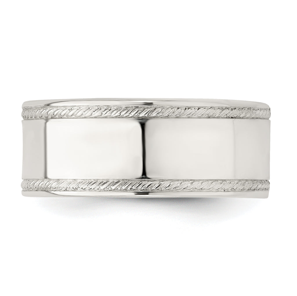 Sterling Silver 8mm Flat with Rope Edge Band