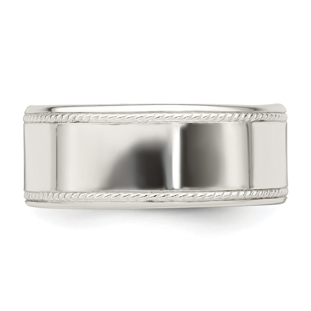 Sterling Silver 9.5mm Flat with Rope Edge Band