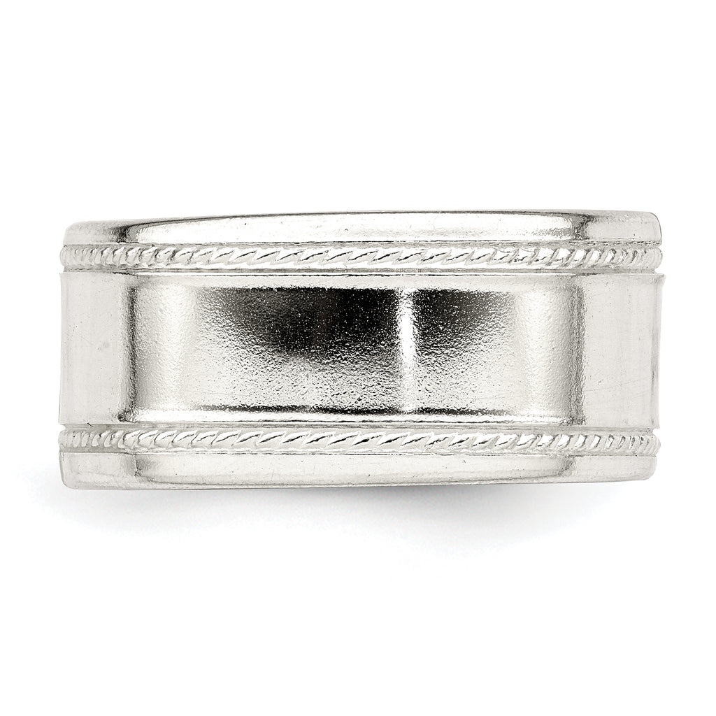 Sterling Silver 9.5mm Flat with Rope Edge Band