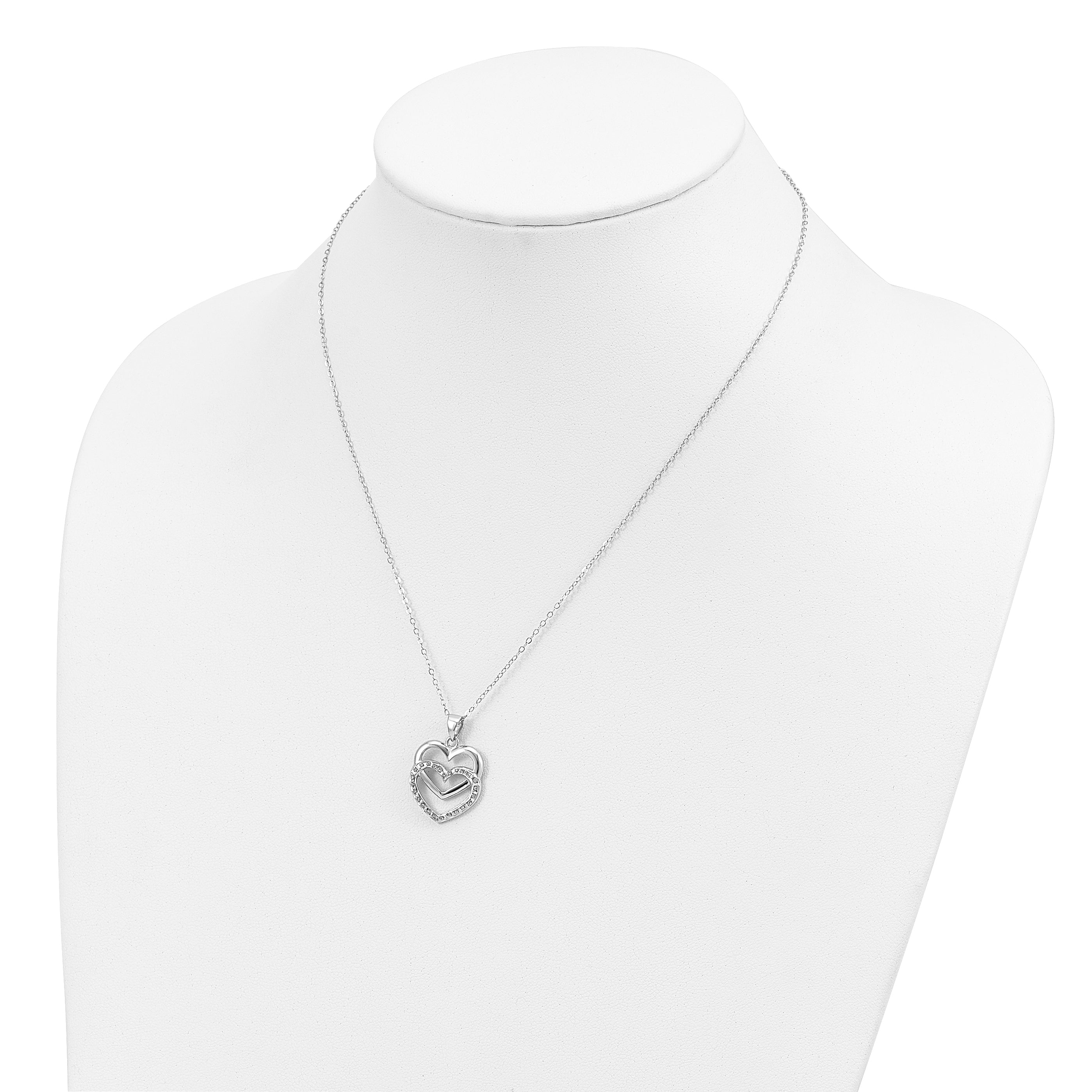 Sophia Jewelers Sterling Silver Double Heart Necklace with Diamond Accent