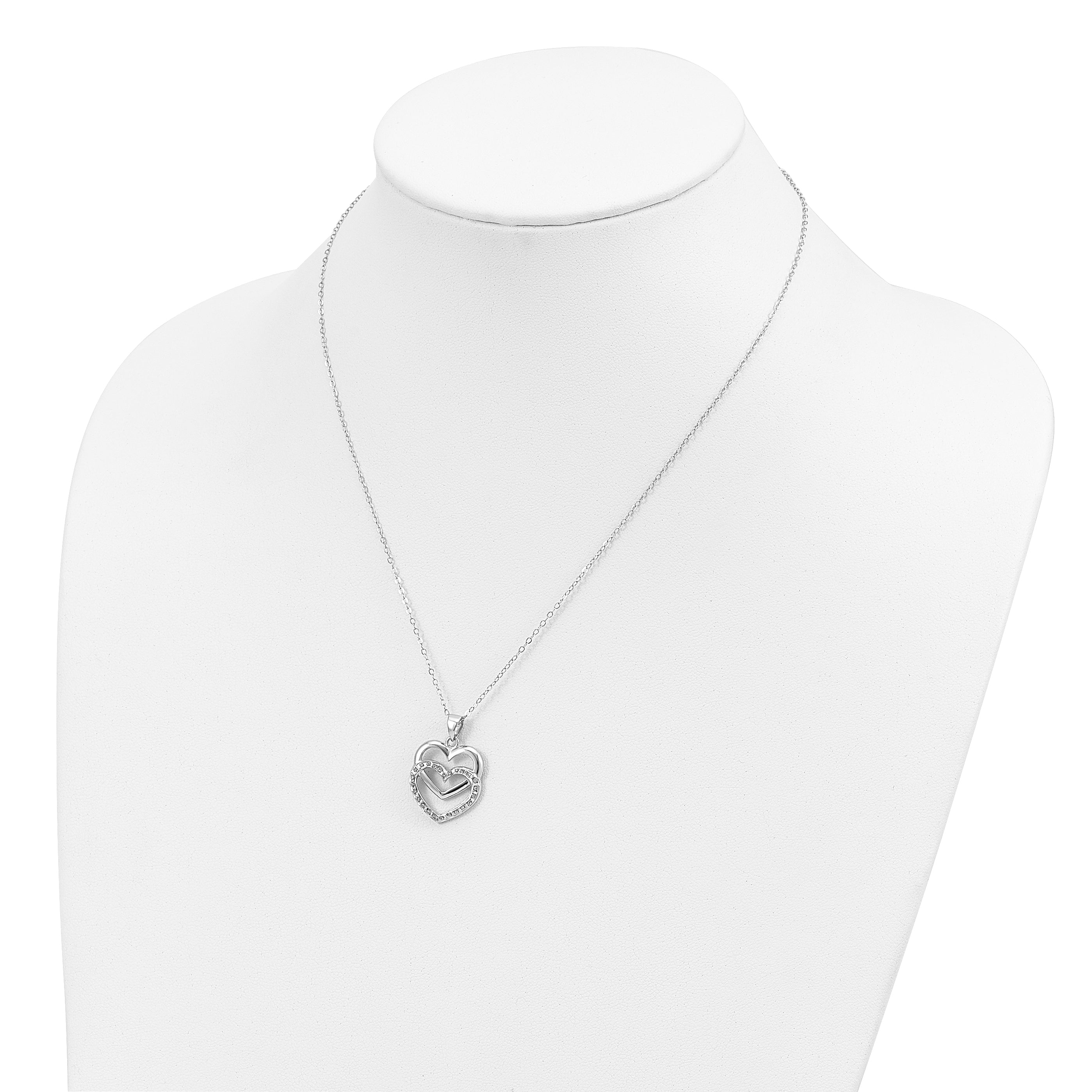 Diamond Fascination Diamond Mystique Sterling Silver Platinum-plated Diamond Double Heart 18 Inch Necklace