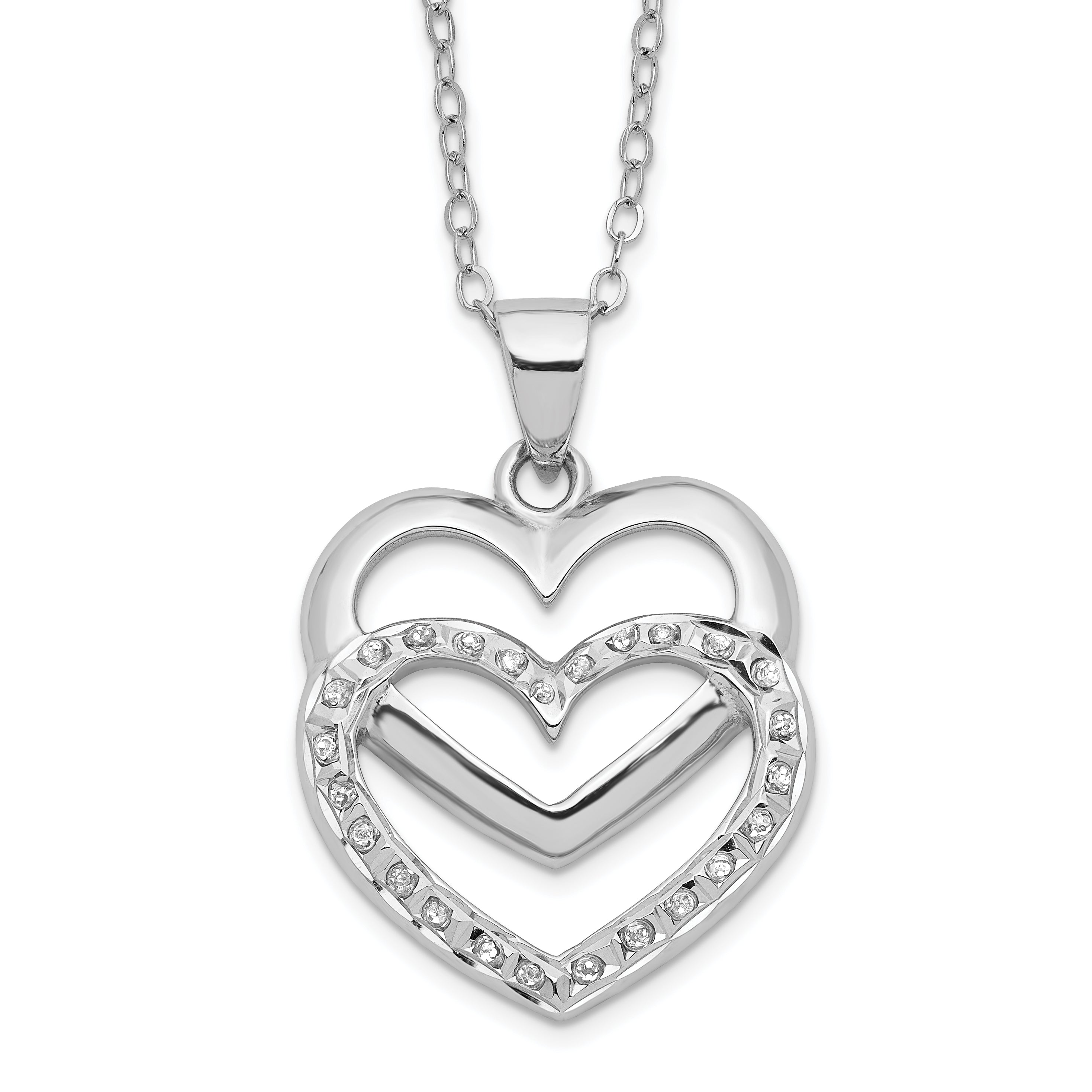 Diamond Fascination Diamond Mystique Sterling Silver Platinum-plated Diamond Double Heart 18 Inch Necklace Main image