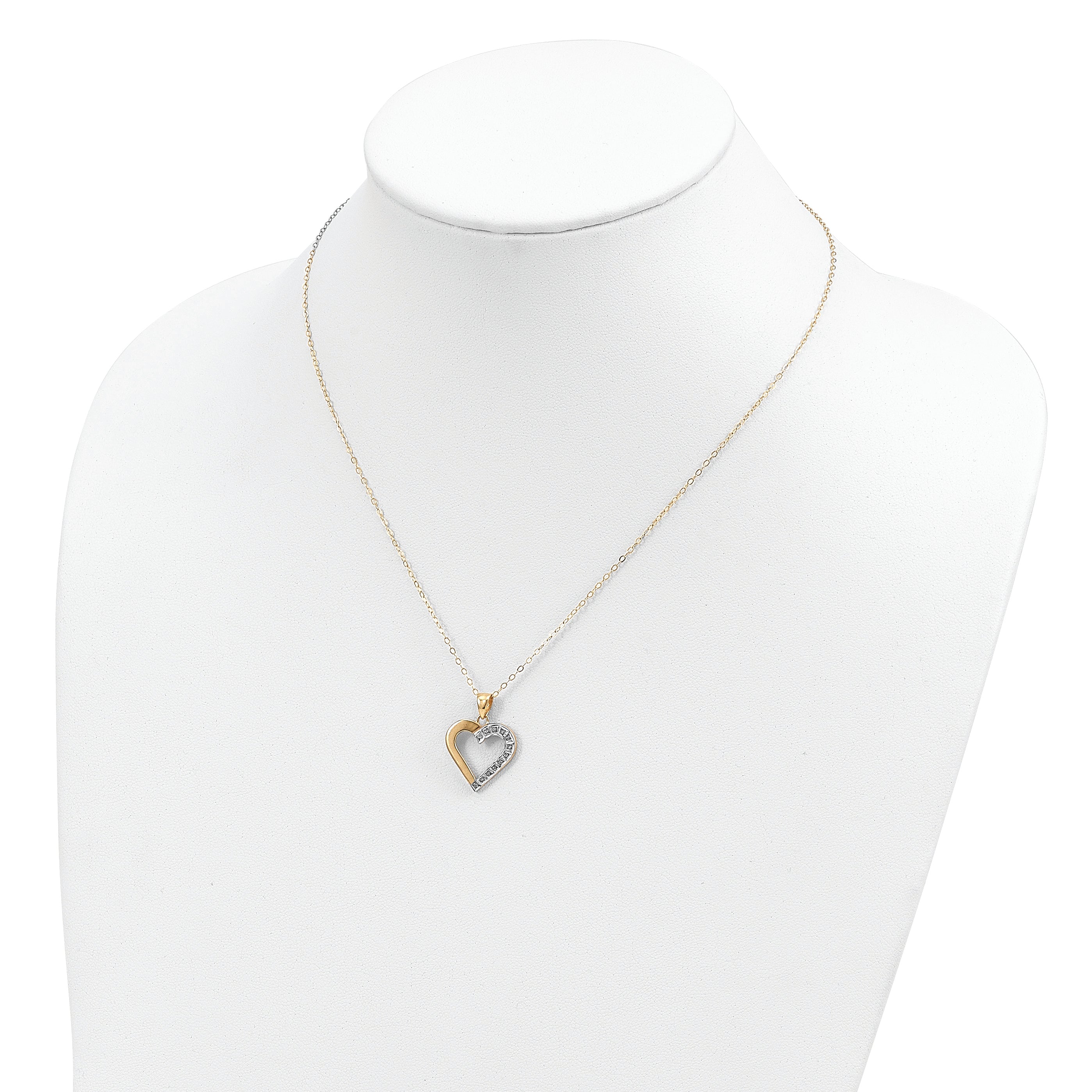 Sterling Silver 18K Gold-Plated Diamond Heart Necklace with Polished Finish