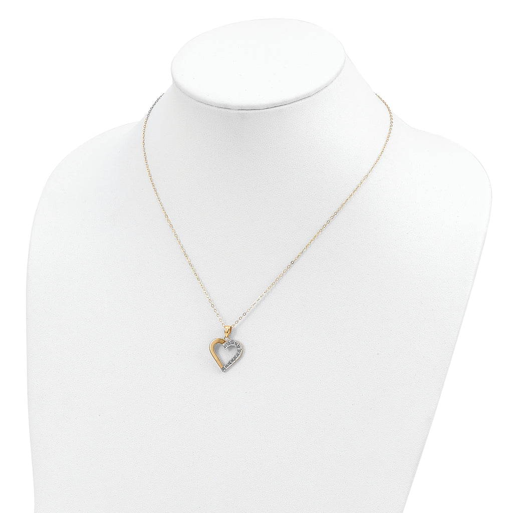 Sterling Silver 18K Gold-Plated Diamond Heart Necklace with Polished Finish
