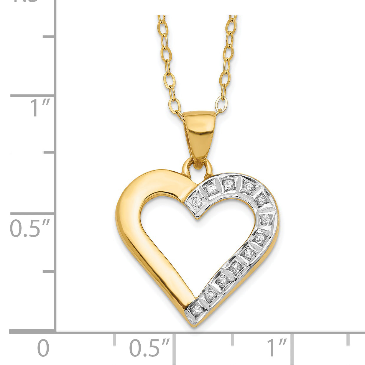 Sterling Silver 18K Gold-Plated Diamond Heart Necklace with Polished Finish