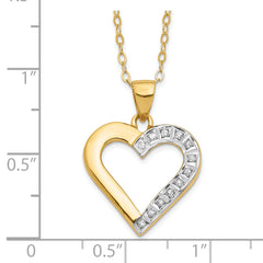 Sterling Silver 18K Gold-Plated Diamond Heart Necklace with Polished Finish