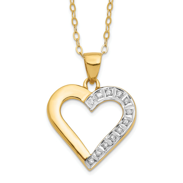 Sterling Silver 18K Gold-Plated Diamond Heart Necklace