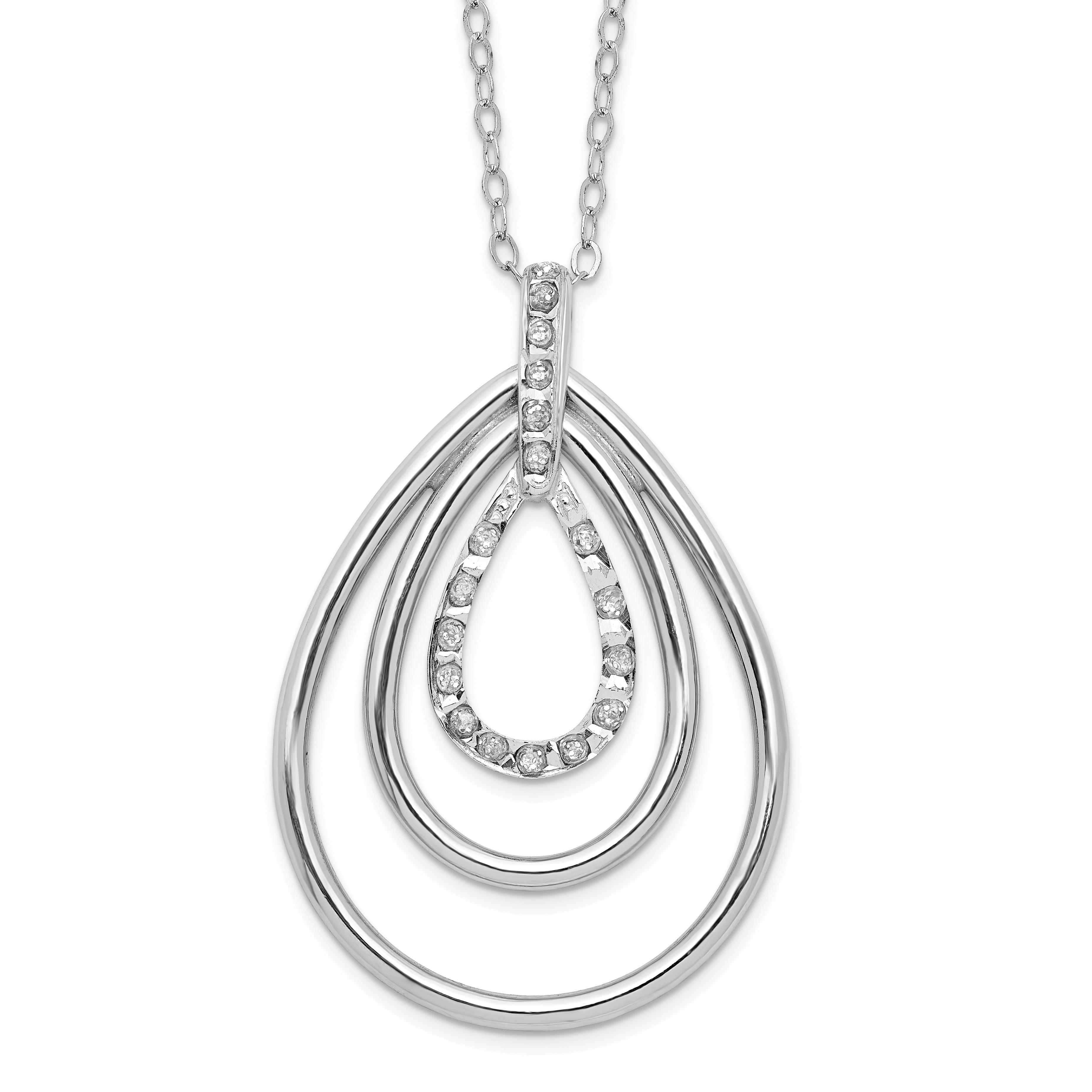 Diamond Fascination Diamond Mystique Sterling Silver Platinum-plated Diamond Triple Teardrop 18 Inch Necklace