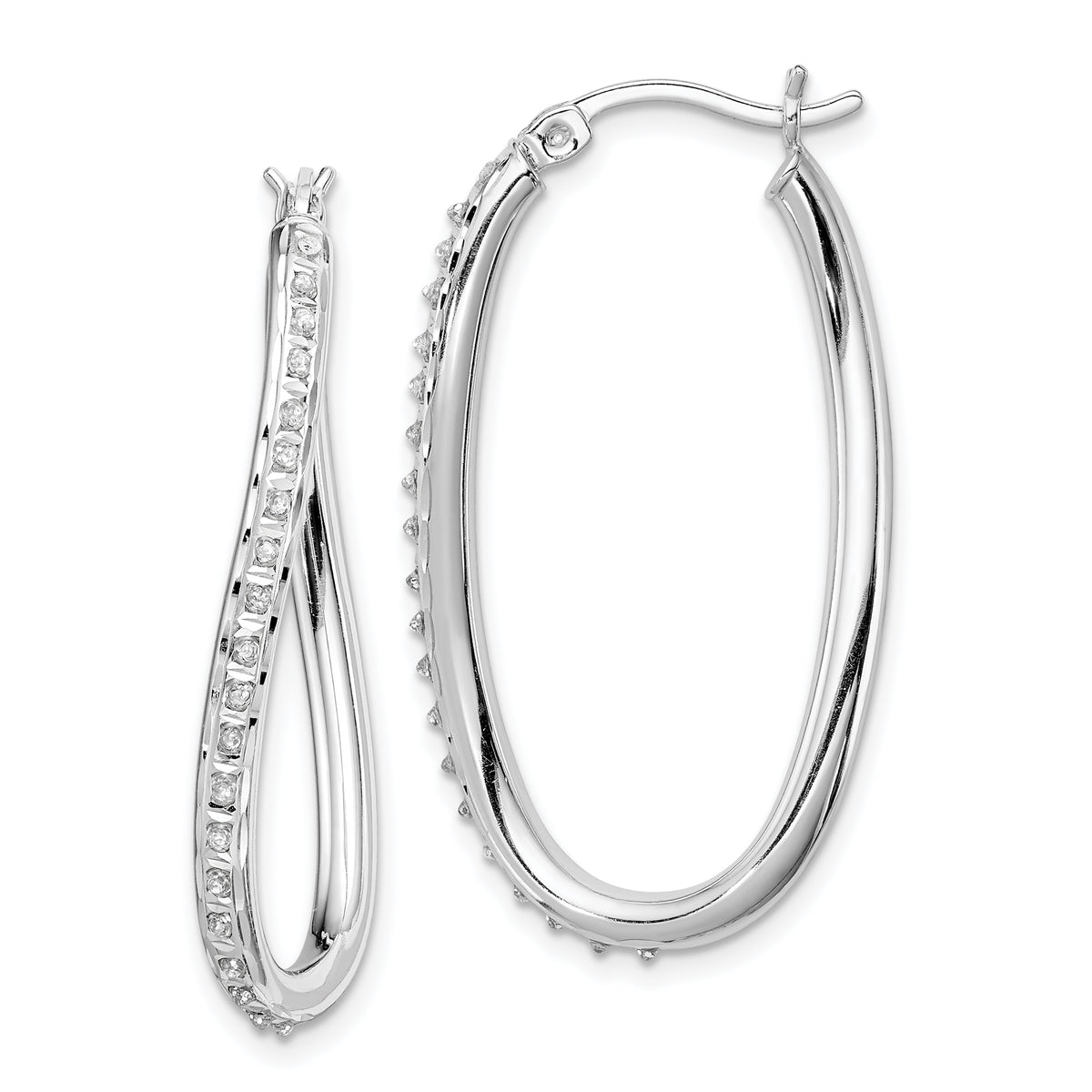 Diamond Fascination Diamond Mystique Sterling Silver Platinum-plated Diamond Oval Twist Hoop Earrings