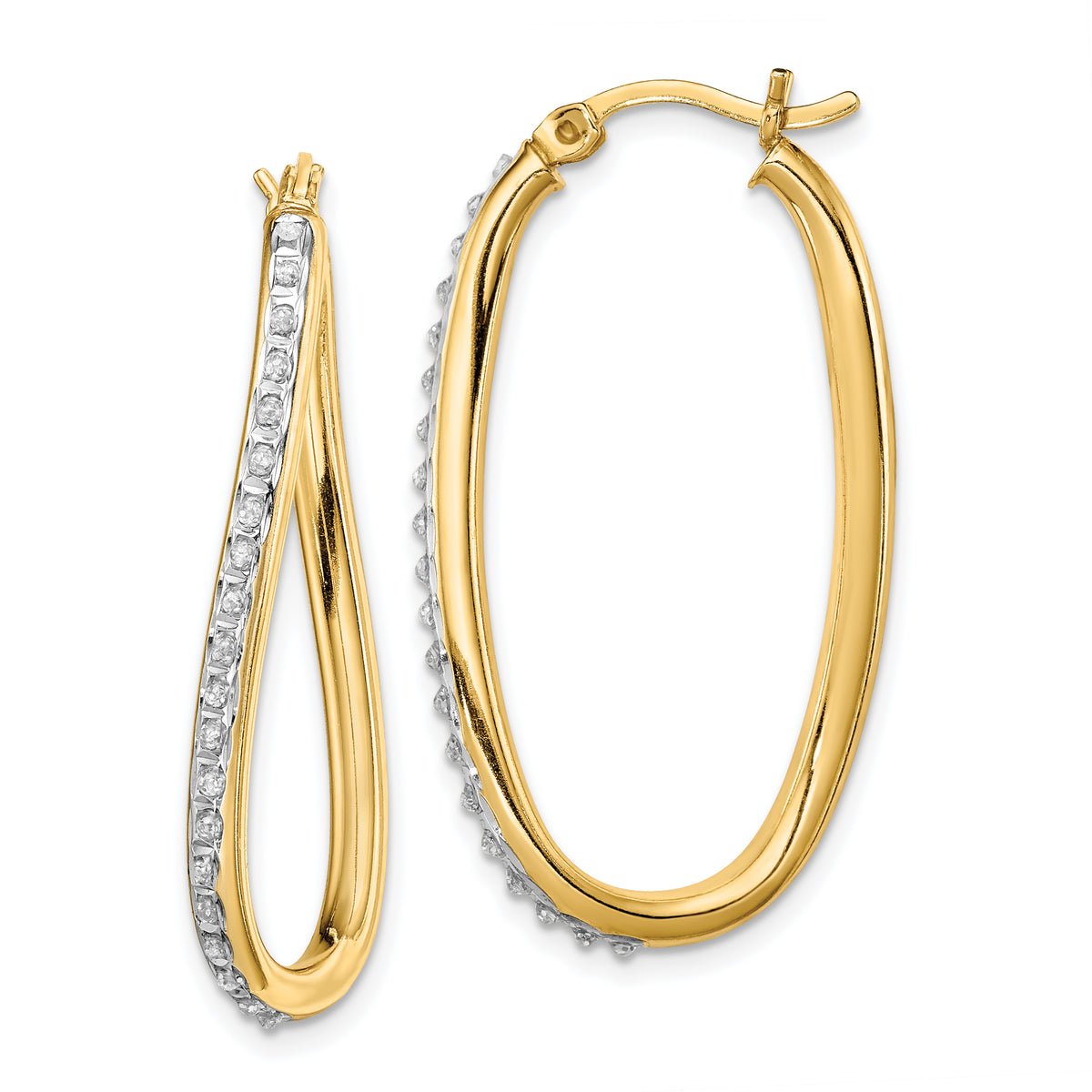 Diamond Fascination Diamond Mystique Sterling Silver 18K Gold-plated Diamond Oval Twist Hoop Earrings