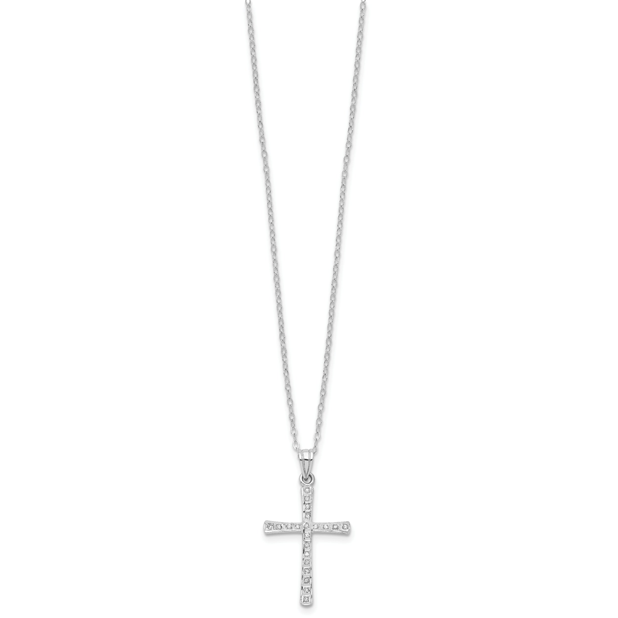 Sophia Jewelers Platinum-Plated Sterling Silver Diamond Cross Necklace Gift Ready