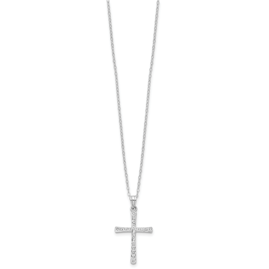 Sophia Jewelers Platinum-Plated Sterling Silver Diamond Cross Necklace Gift Ready