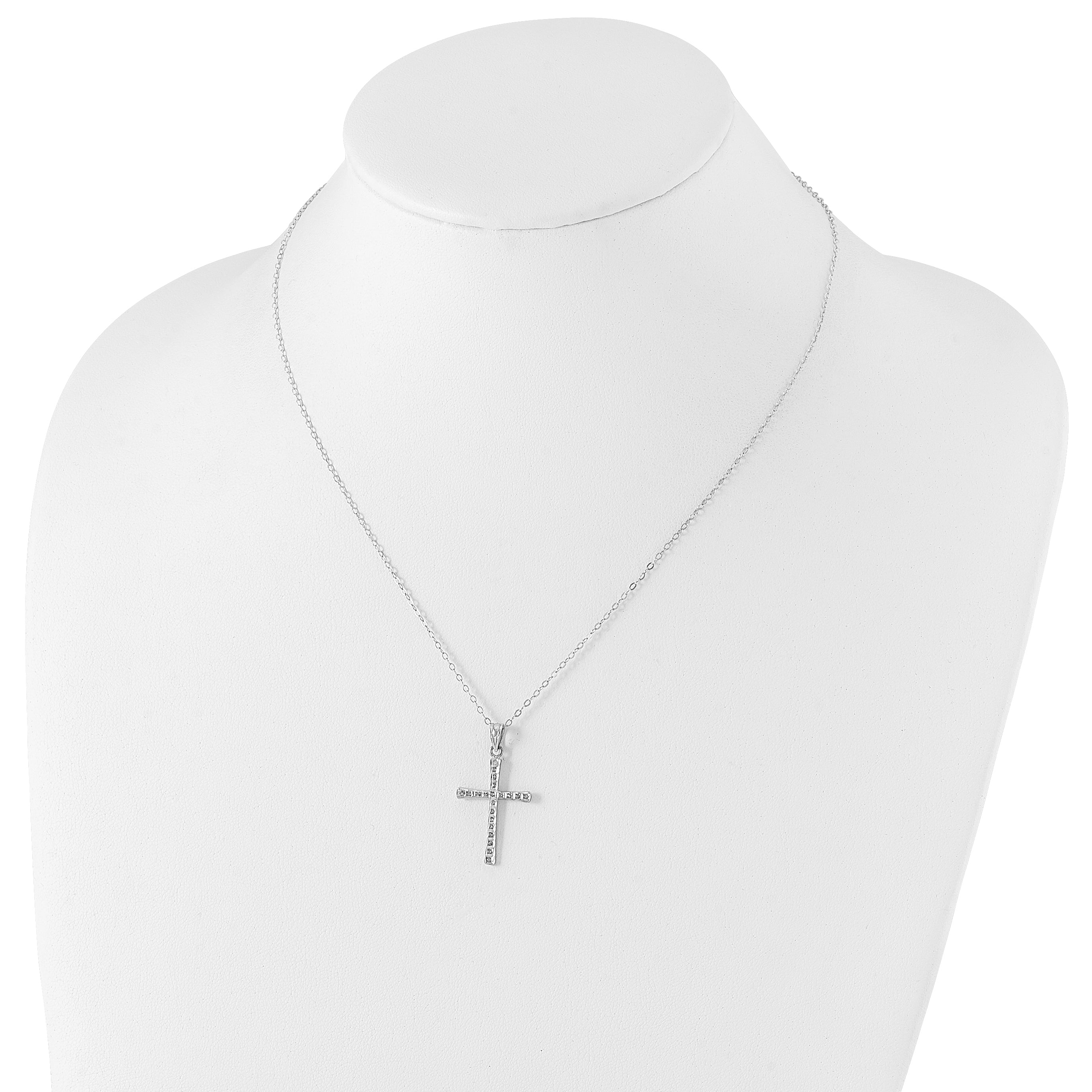 Sophia Jewelers Platinum-Plated Sterling Silver Diamond Cross Necklace Gift Ready