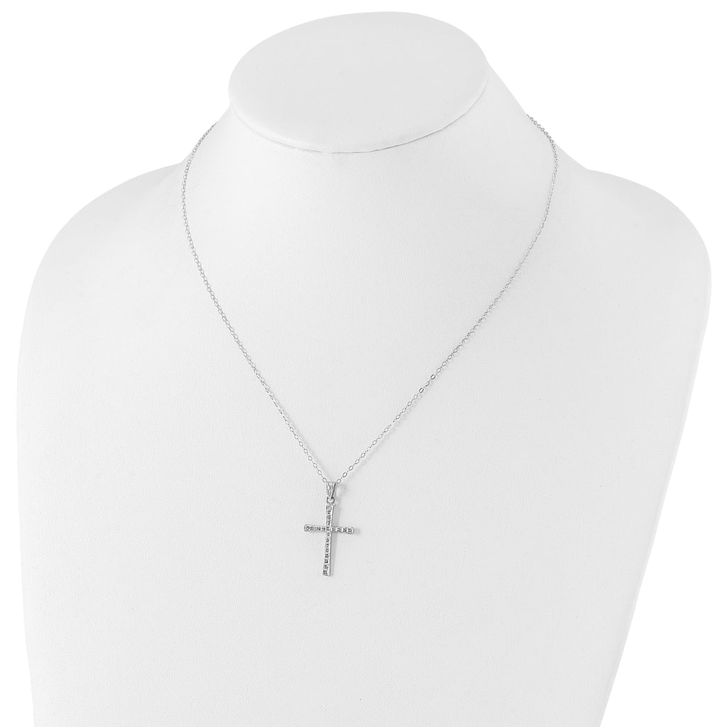 Sophia Jewelers Platinum-Plated Sterling Silver Diamond Cross Necklace Gift Ready