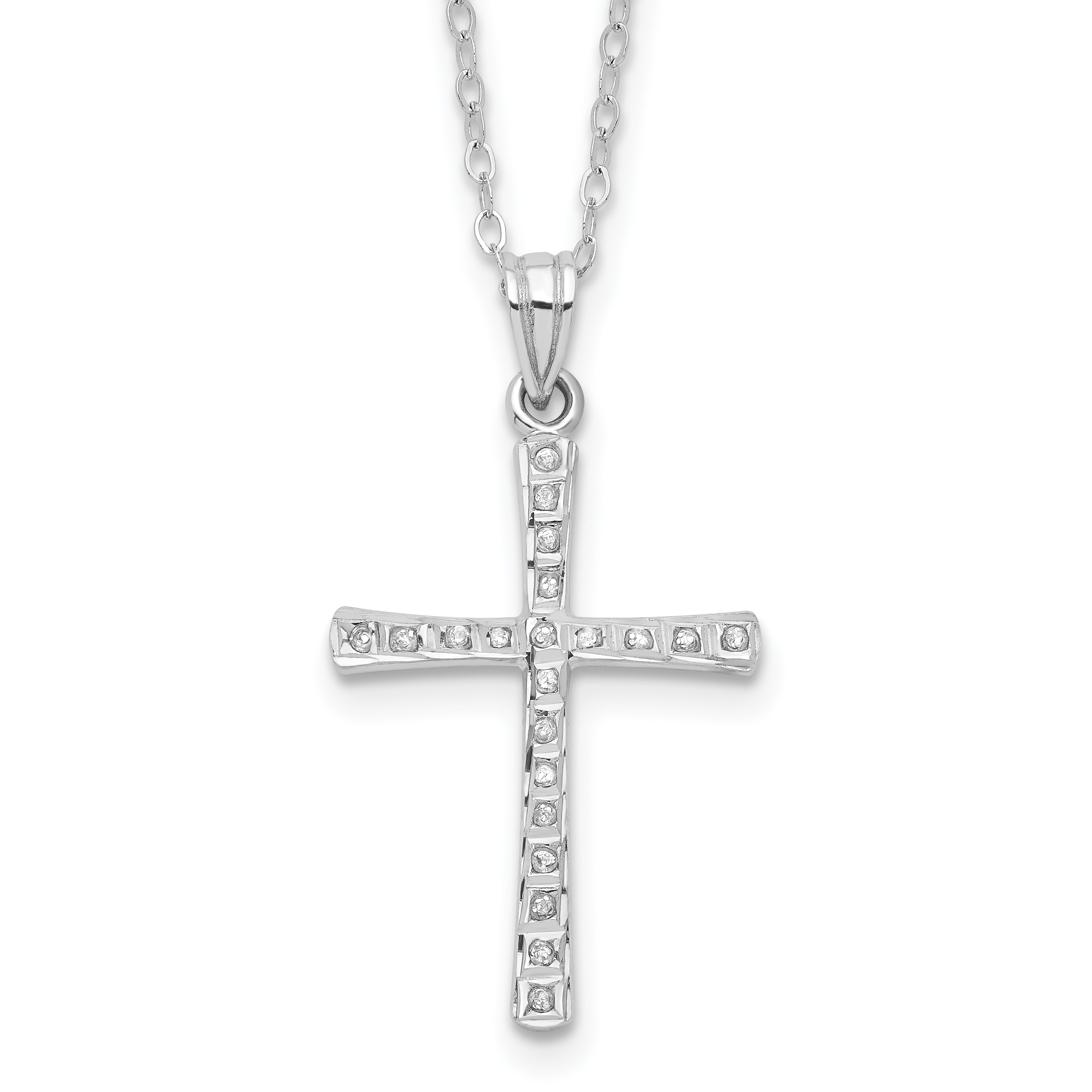 Diamond Fascination Diamond Mystique Sterling Silver Platinum-plated Diamond Cross 18 Inch Necklace