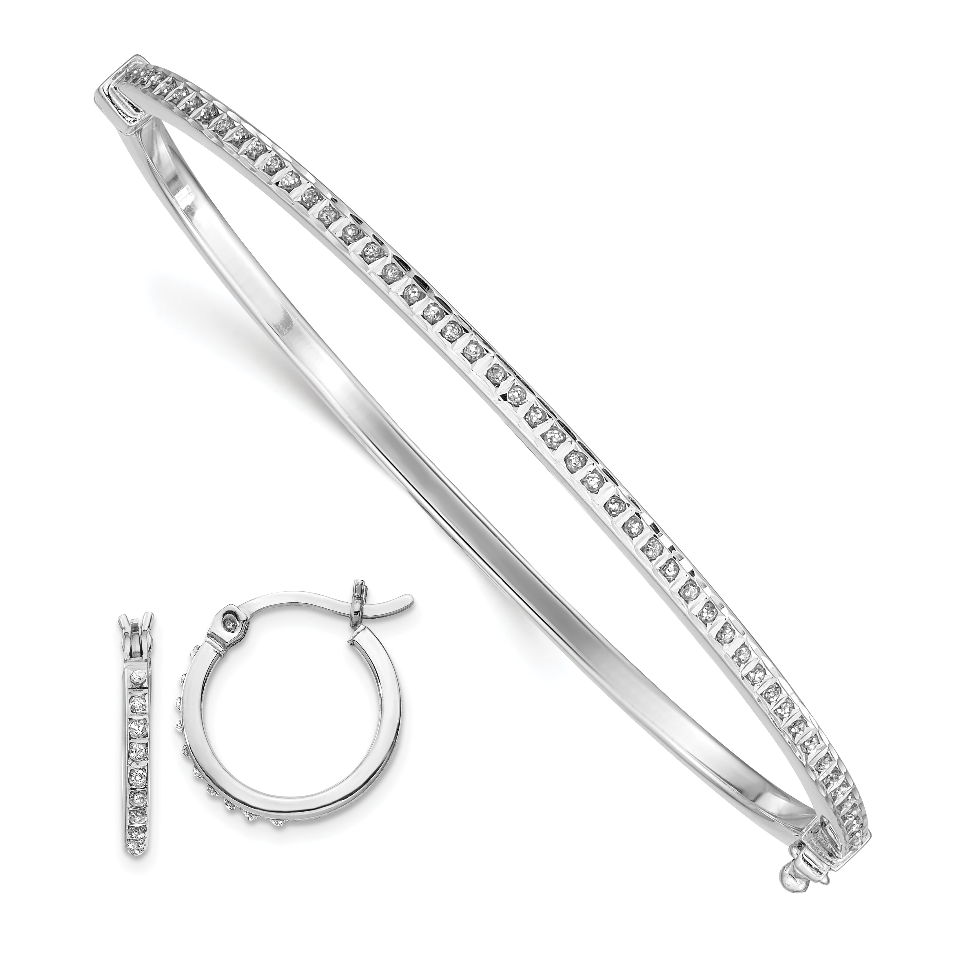 Diamond Fascination Diamond Mystique Sterling Silver Platinum-plated Diamond  Hoop Earrings and Hinged Bangle Set