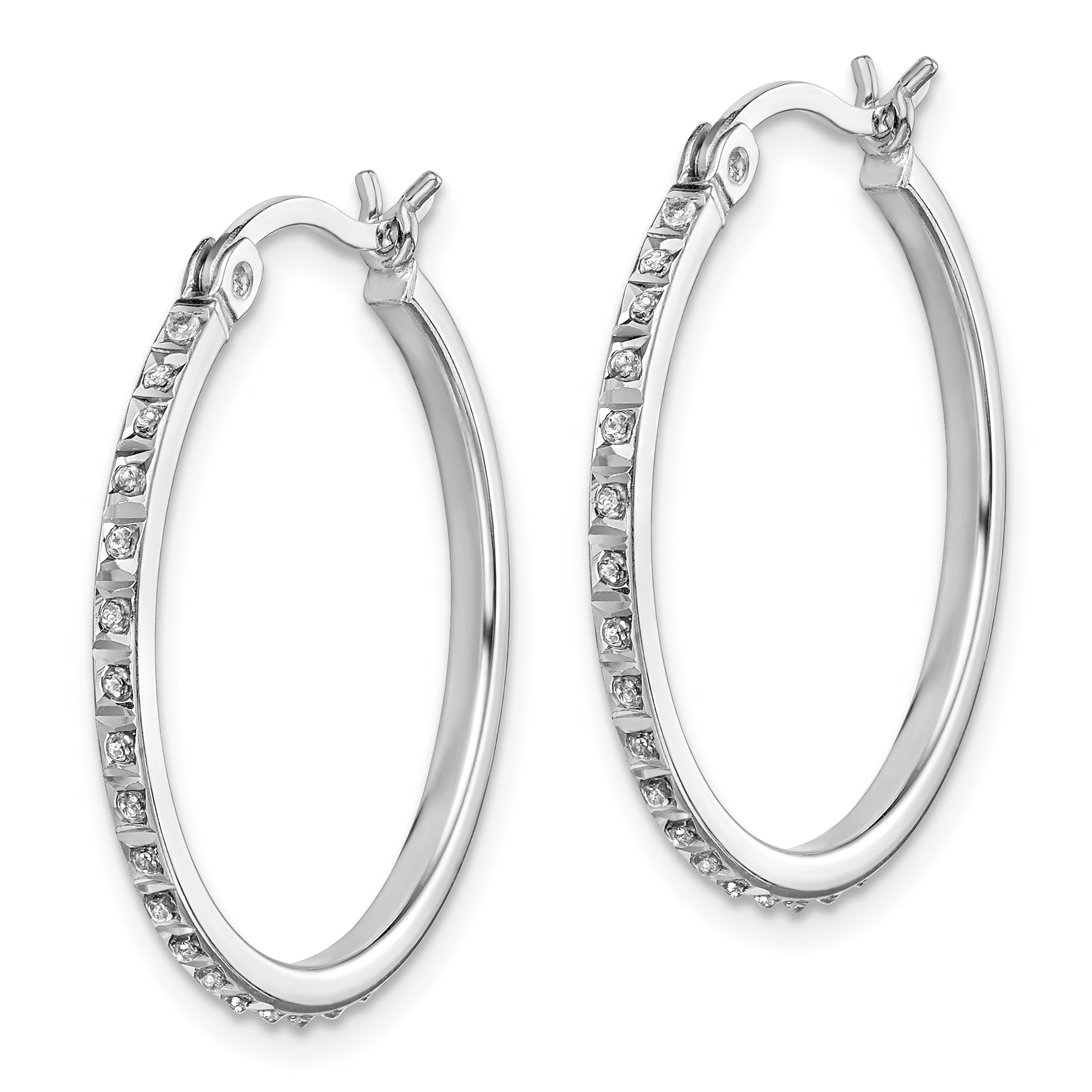 Sterling Silver Platinum-Plated Diamond Mystique Hoop Earrings, Elegant & Lightweight Secondary image