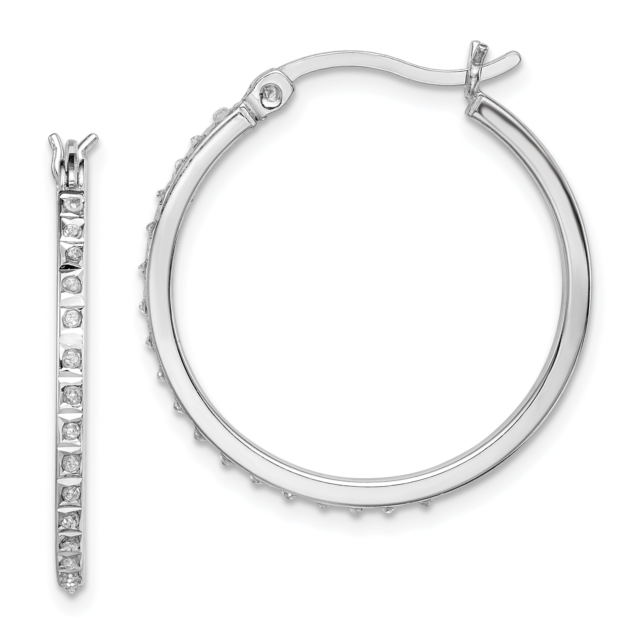 Diamond Fascination Diamond Mystique Sterling Silver Platinum-plated Diamond Round Hoop Earrings