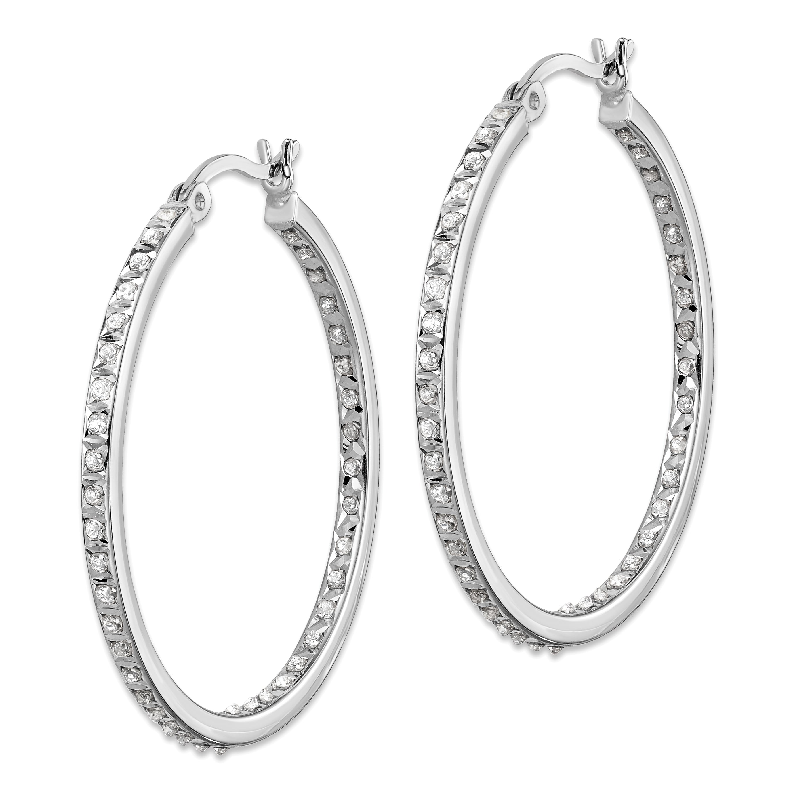 Sophia Jewelers Sterling Silver Platinum-Plated Diamond Hoop Earrings 36mm Polished Finish