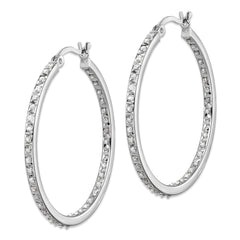 Sophia Jewelers Sterling Silver Platinum-Plated Diamond Hoop Earrings 36mm Polished Finish