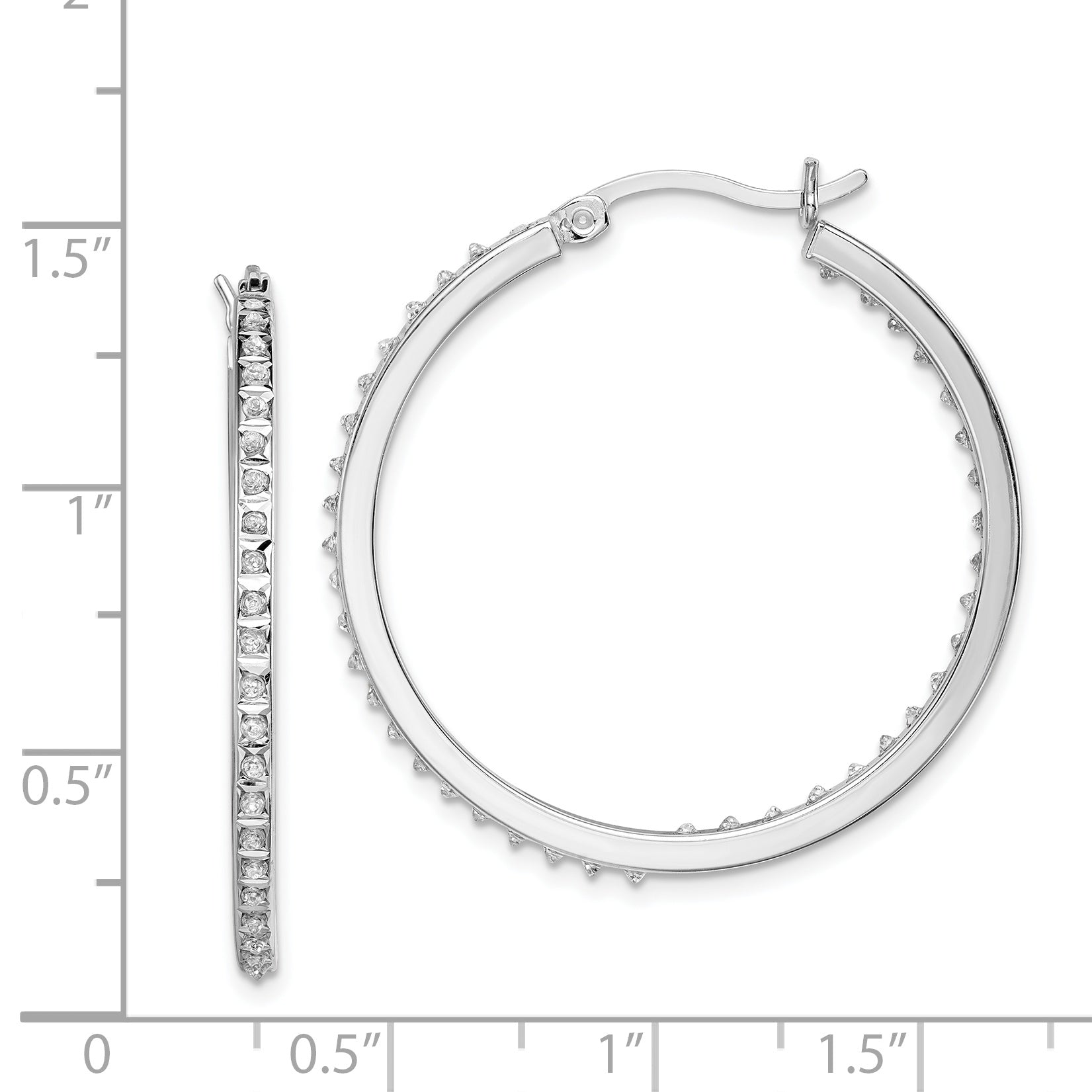 Diamond Fascination Diamond Mystique Sterling Silver Platinum-plated Diamond In and Out Round Hoop Earrings