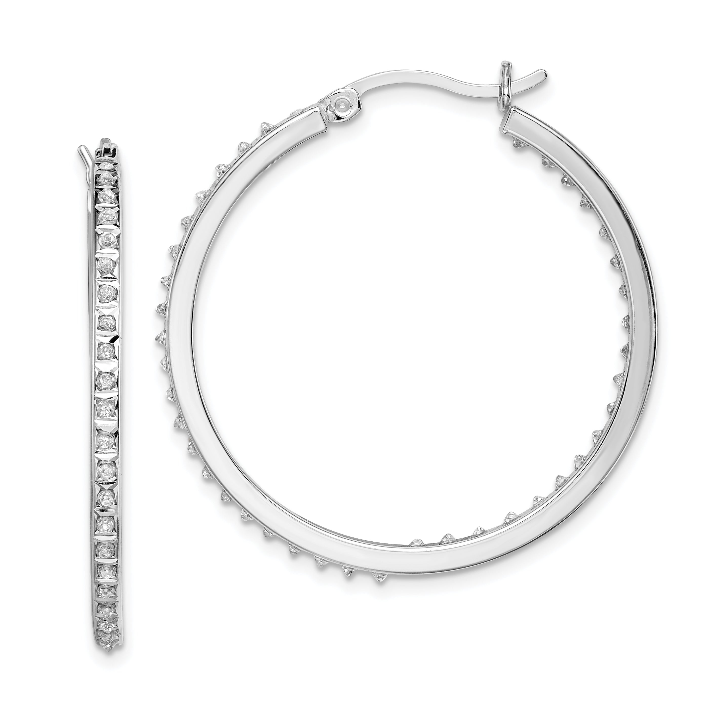 Diamond Fascination Diamond Mystique Sterling Silver Platinum-plated Diamond In and Out Round Hoop Earrings