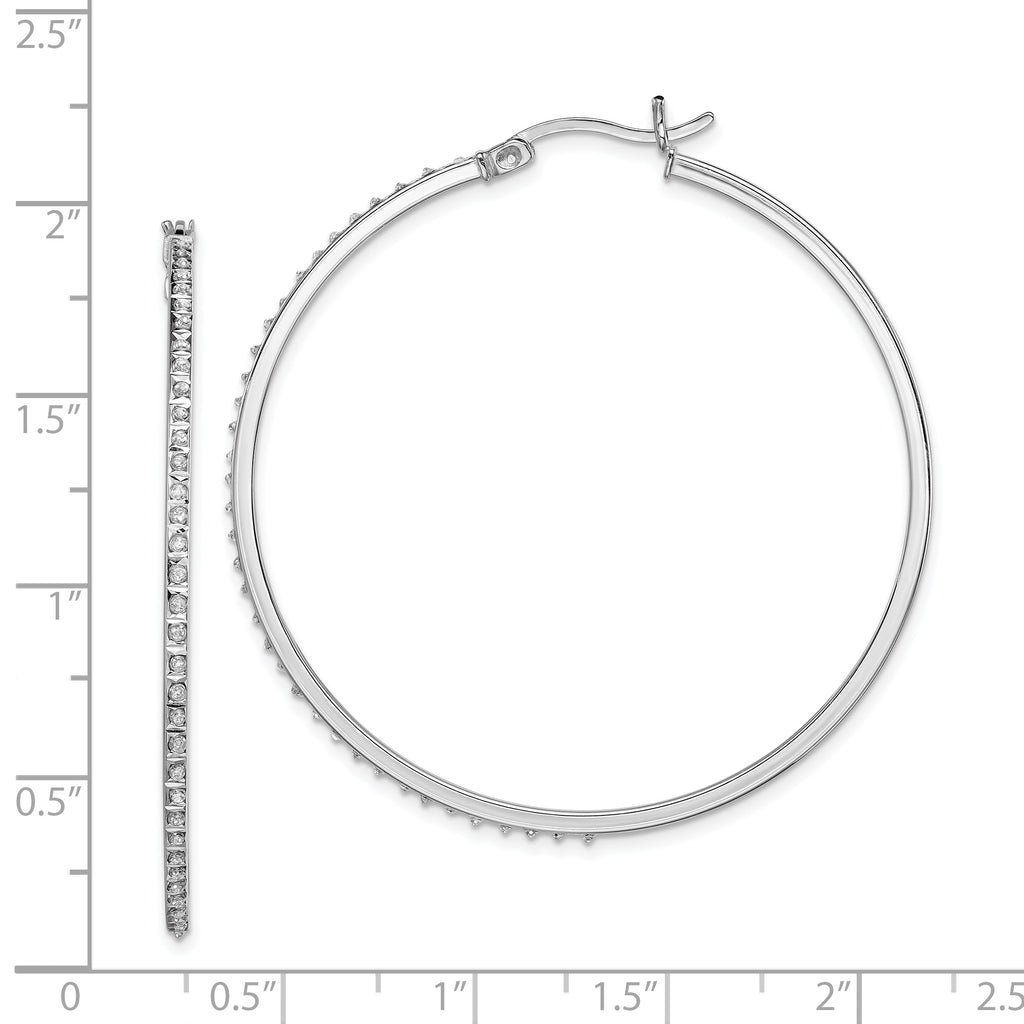 Sterling Silver Platinum-Plated Diamond Hoop Earrings with Polished Finish