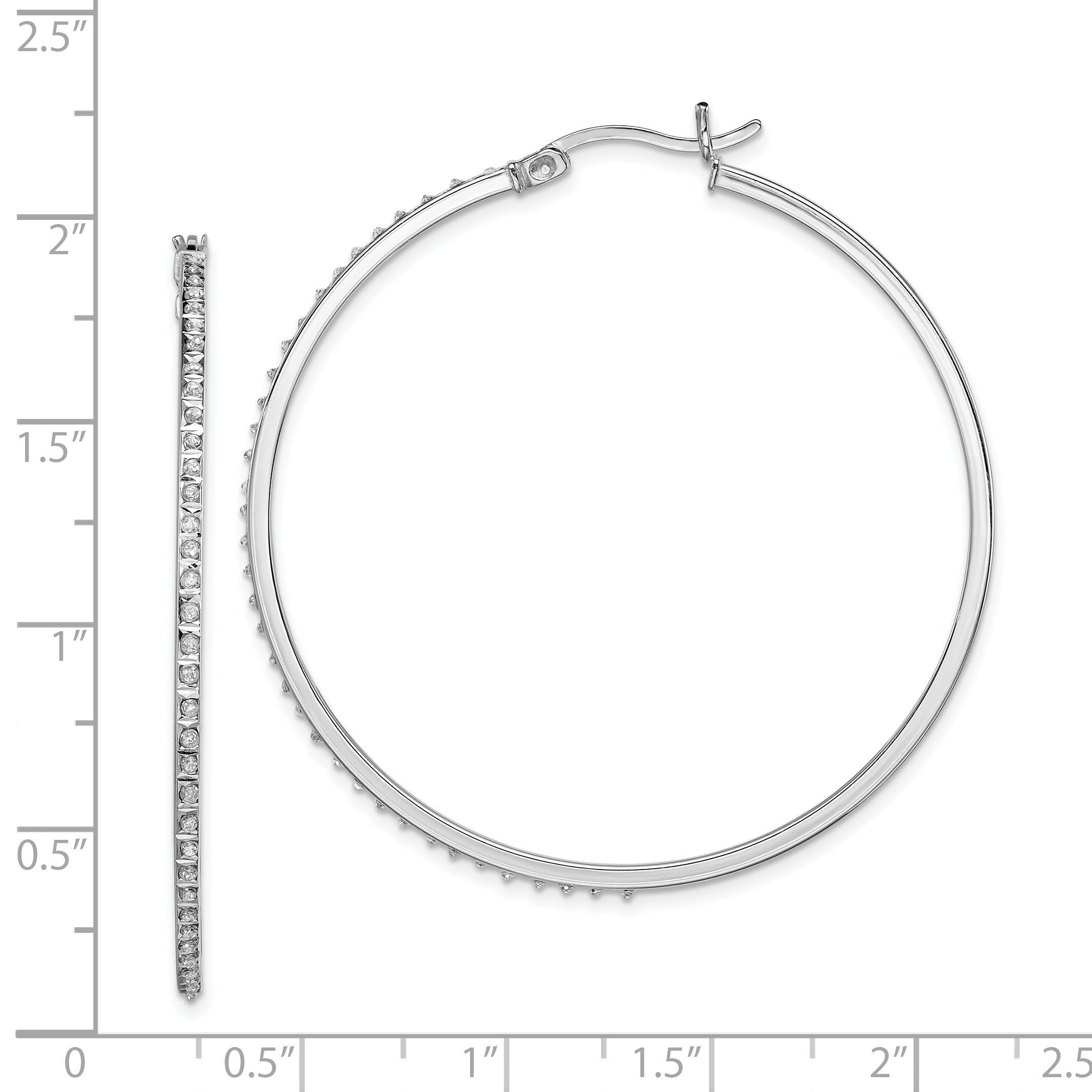 Sterling Silver Platinum-Plated Diamond Hoop Earrings with Polished Finish