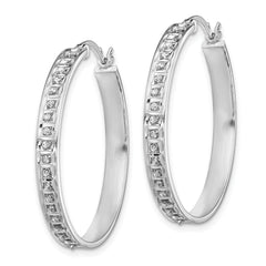 Sterling Silver Platinum-Plated Diamond Hoop Earrings 30mm Elegant Polished Finish