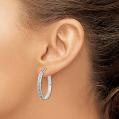 Sterling Silver Platinum-Plated Diamond Hoop Earrings 30mm Elegant Polished Finish