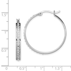 Sterling Silver Platinum-Plated Diamond Hoop Earrings 30mm Elegant Polished Finish