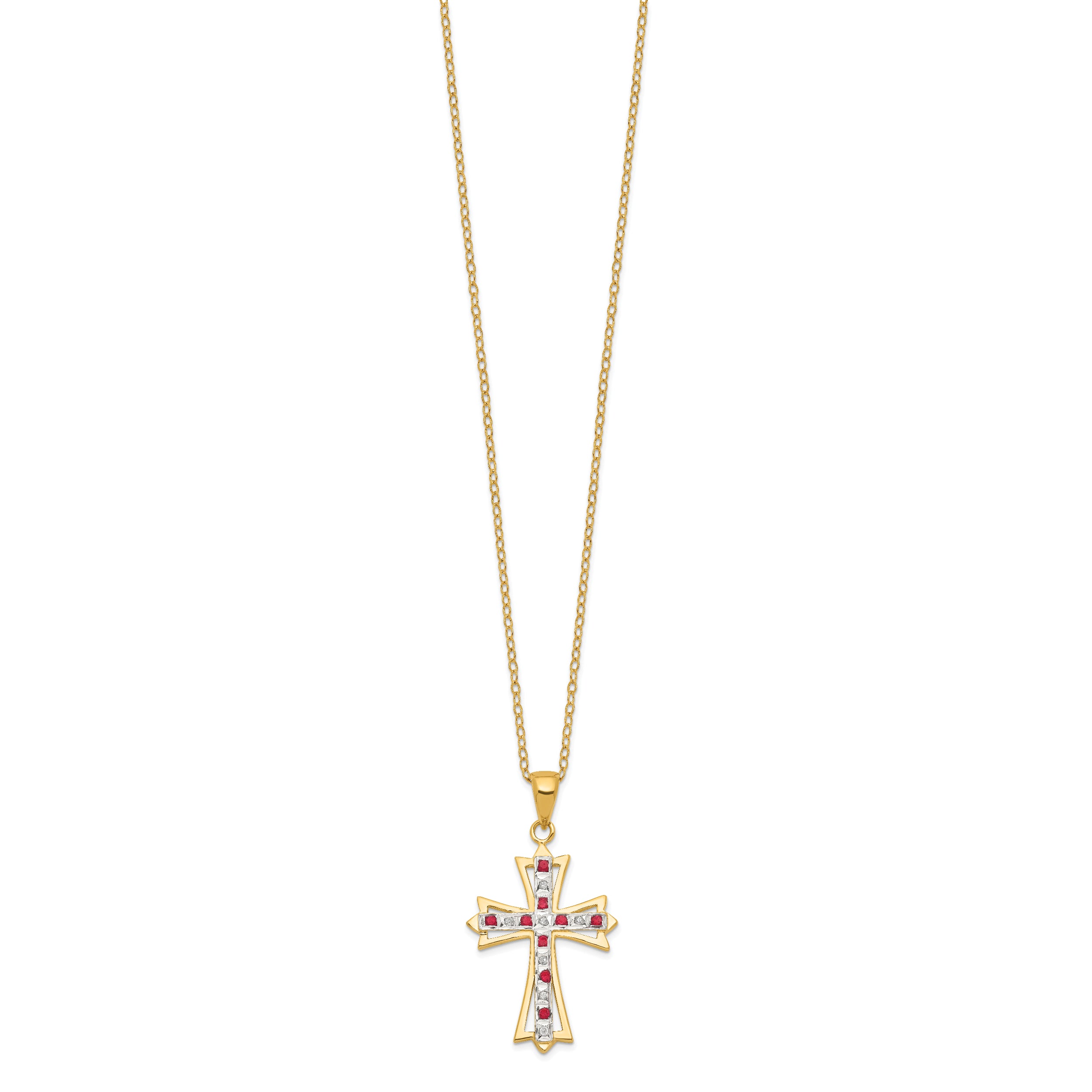 Diamond Fascination Diamond Mystique Sterling Silver 18K Gold-plated Diamond and Ruby Cross 18 Inch Necklace