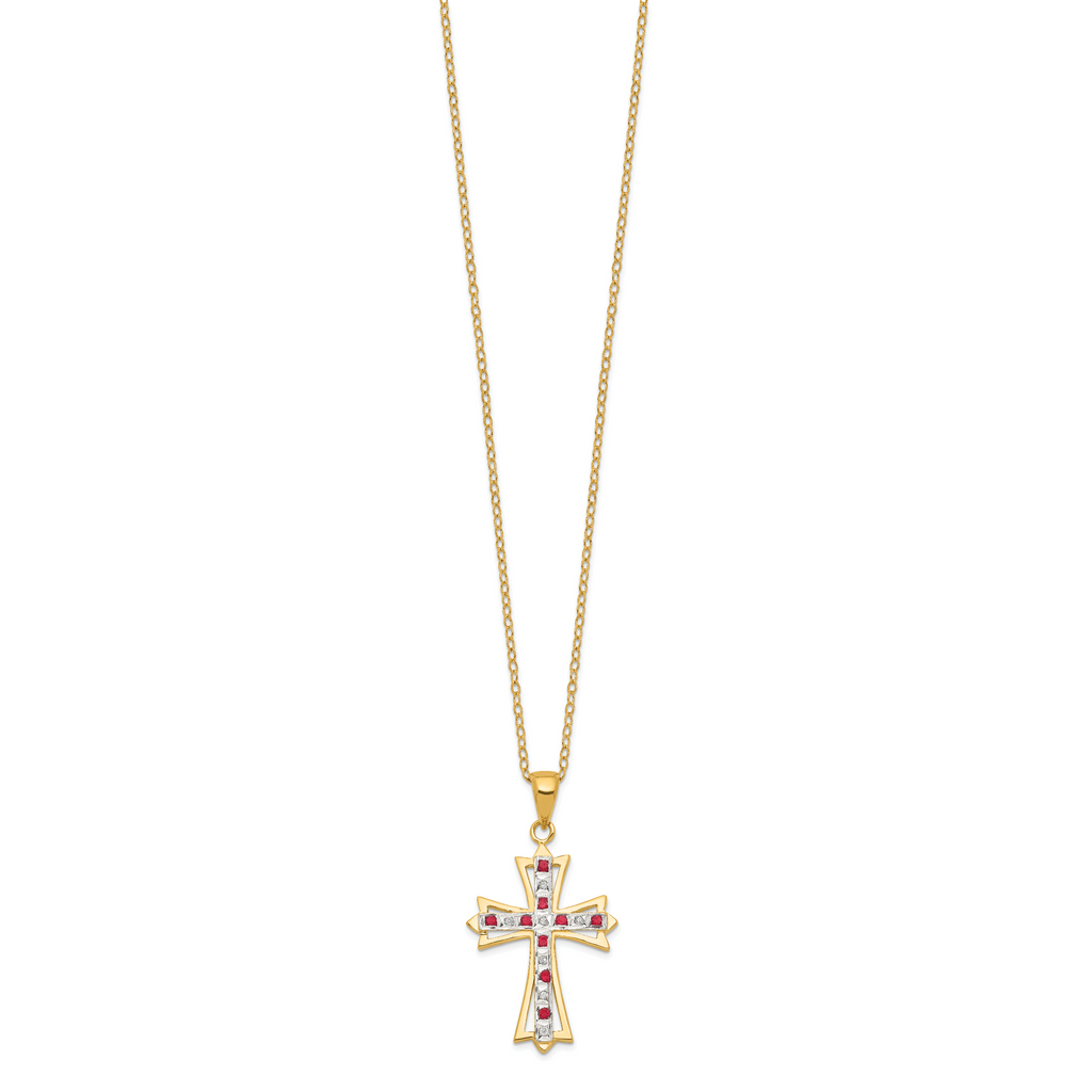 Sophia Jewelers Gold-Plated Sterling Silver Ruby Diamond Cross Necklace