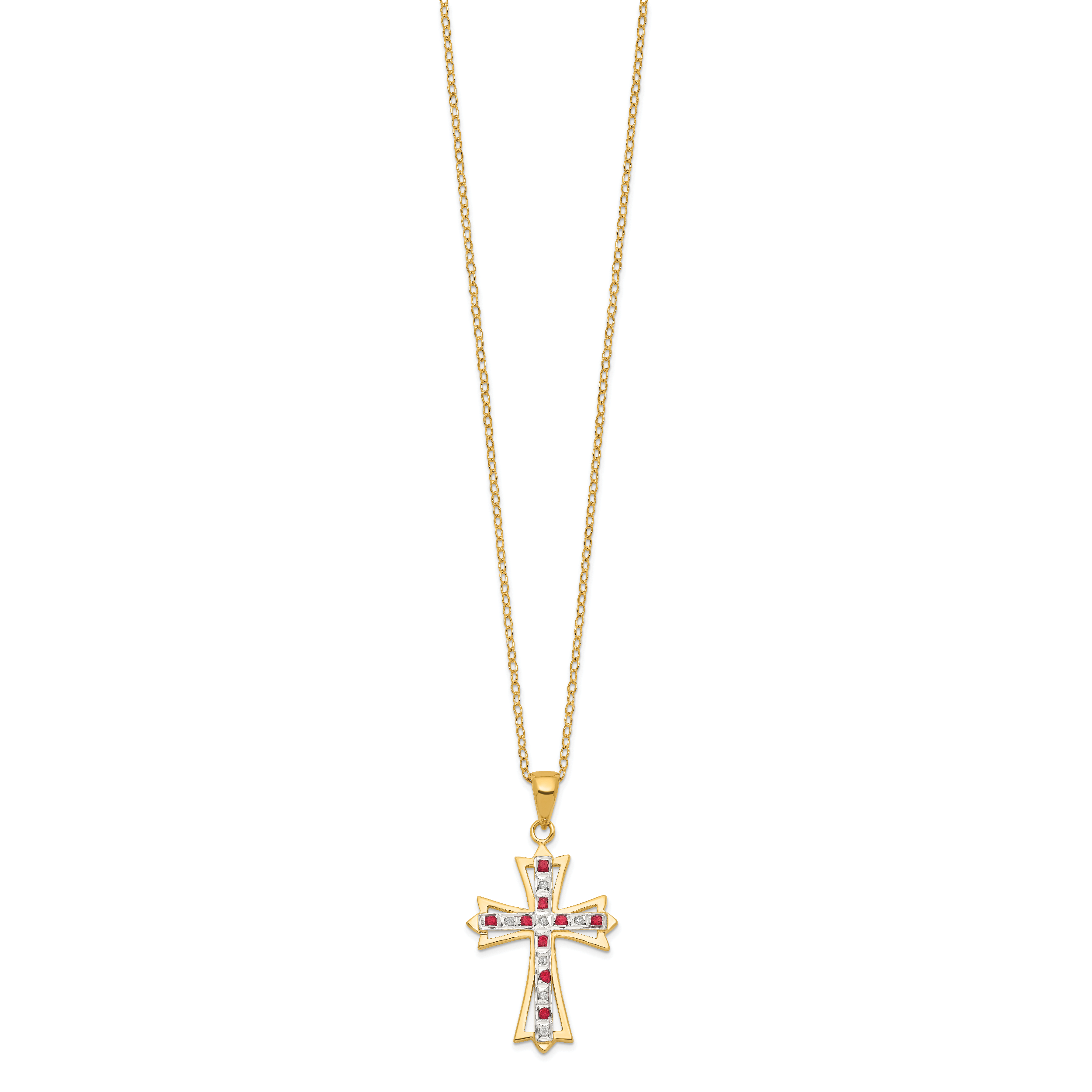 Sophia Jewelers Gold-Plated Sterling Silver Ruby Diamond Cross Necklace