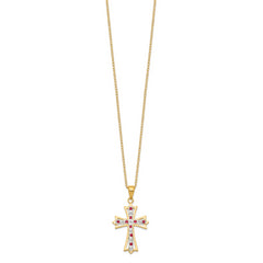 Sophia Jewelers Gold-Plated Sterling Silver Ruby Diamond Cross Necklace