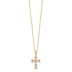 Diamond Fascination Diamond Mystique Sterling Silver 18K Gold-plated Diamond and Ruby Cross 18 Inch Necklace